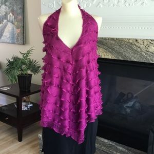 ALEXIS Deep v-neck halter top ruffles purple. Great for Chappell Roan!